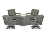 Braxton 5-Piece Deep Seating Swivel Conversation Set with Fire Pit Table