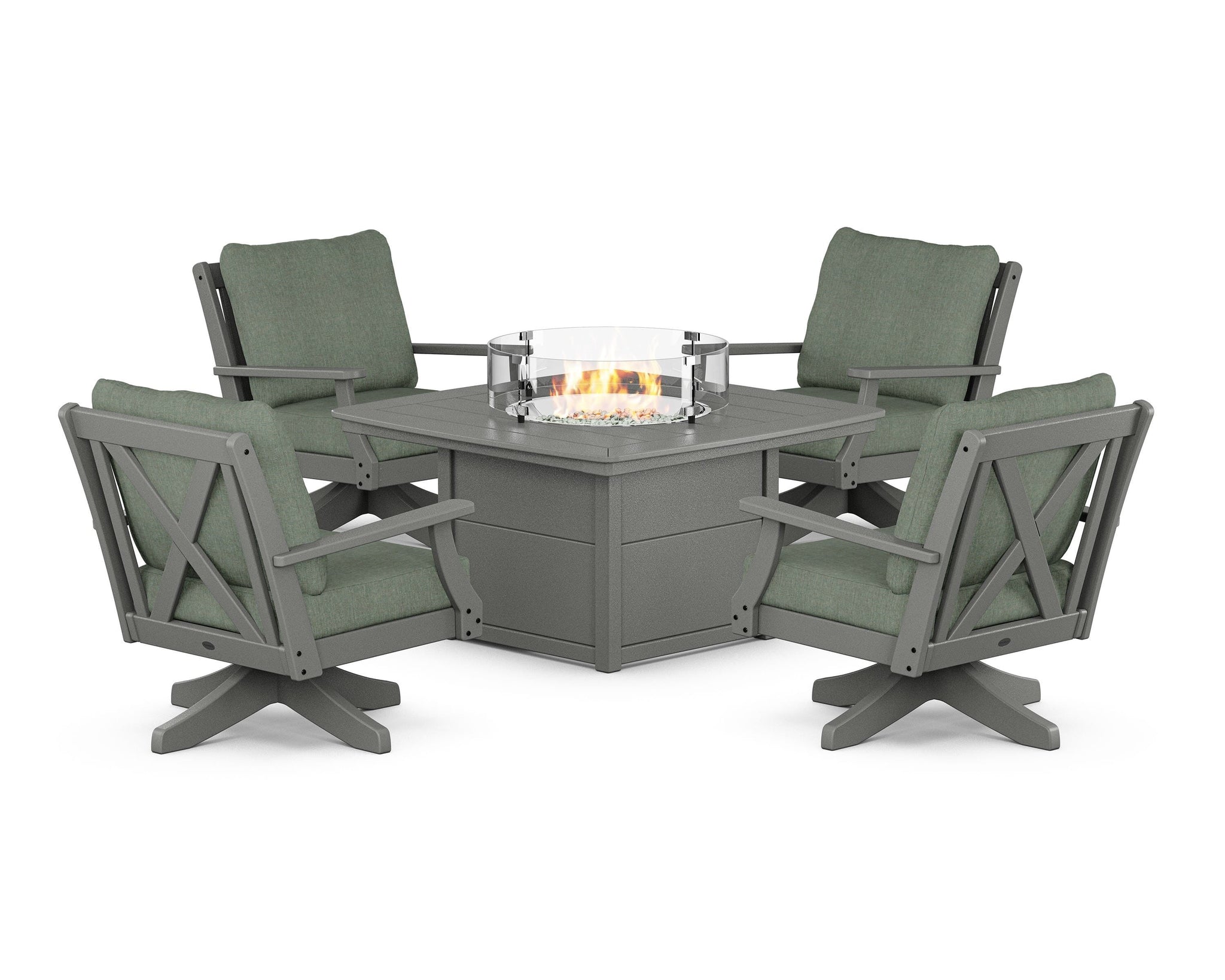Braxton 5-Piece Deep Seating Swivel Conversation Set with Fire Pit Table