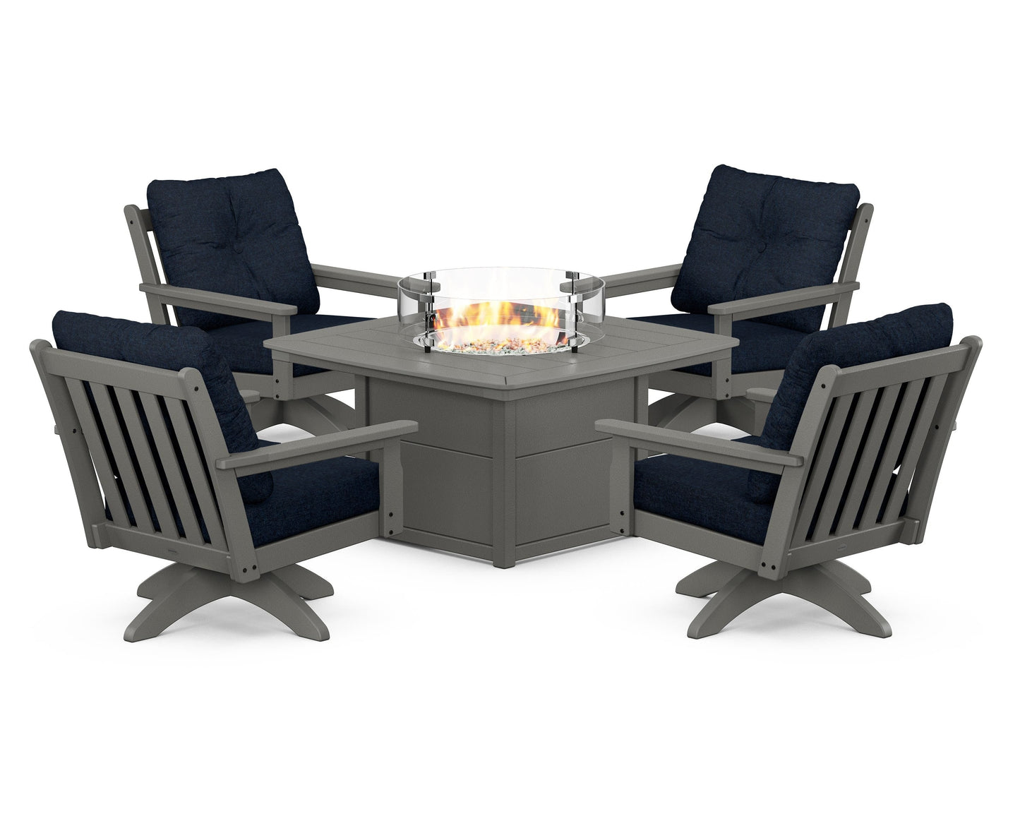 Vineyard 5-Piece Deep Seating Swivel Conversation Set with Fire Pit Table
