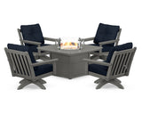 Vineyard 5-Piece Deep Seating Swivel Conversation Set with Fire Pit Table