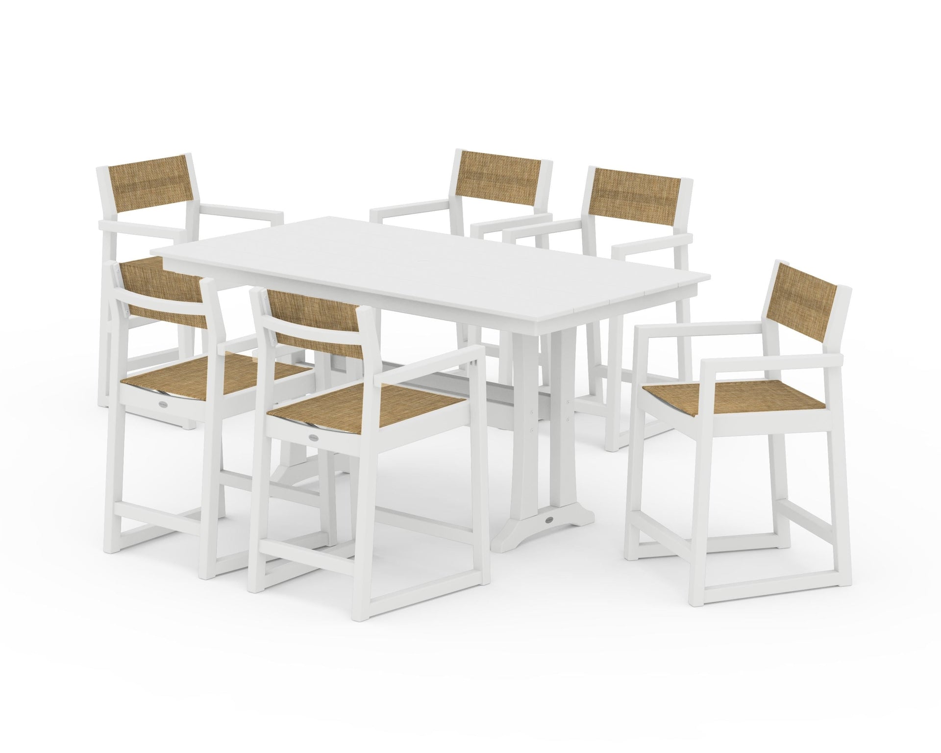 EDGE Sling Arm Chair 7-Piece Farmhouse Counter Set with Trestle Legs