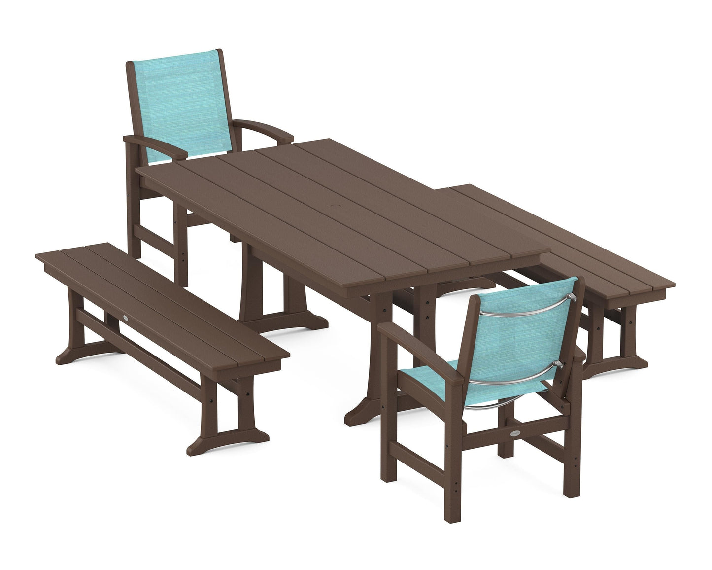 Coastal 5-Piece Farmhouse Dining Set with Trestle Legs and Benches