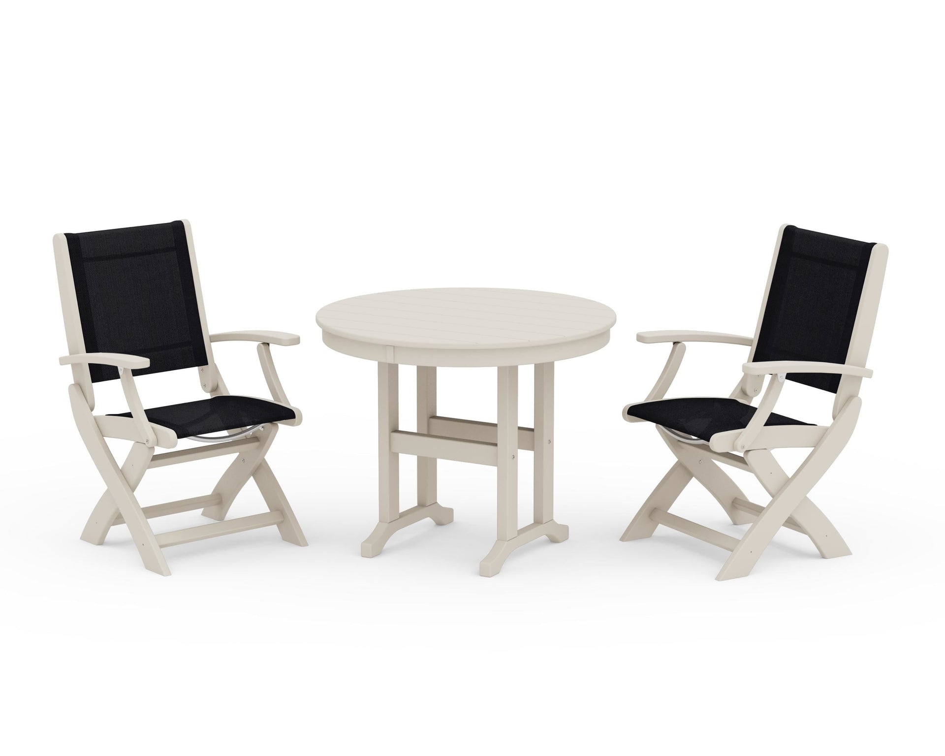 Coastal Folding Chair 3-Piece Round Dining Set