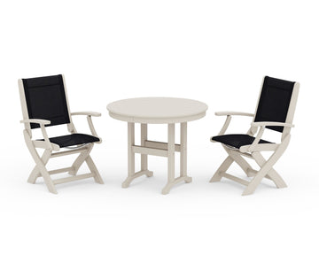 Coastal Folding Chair 3-Piece Round Dining Set