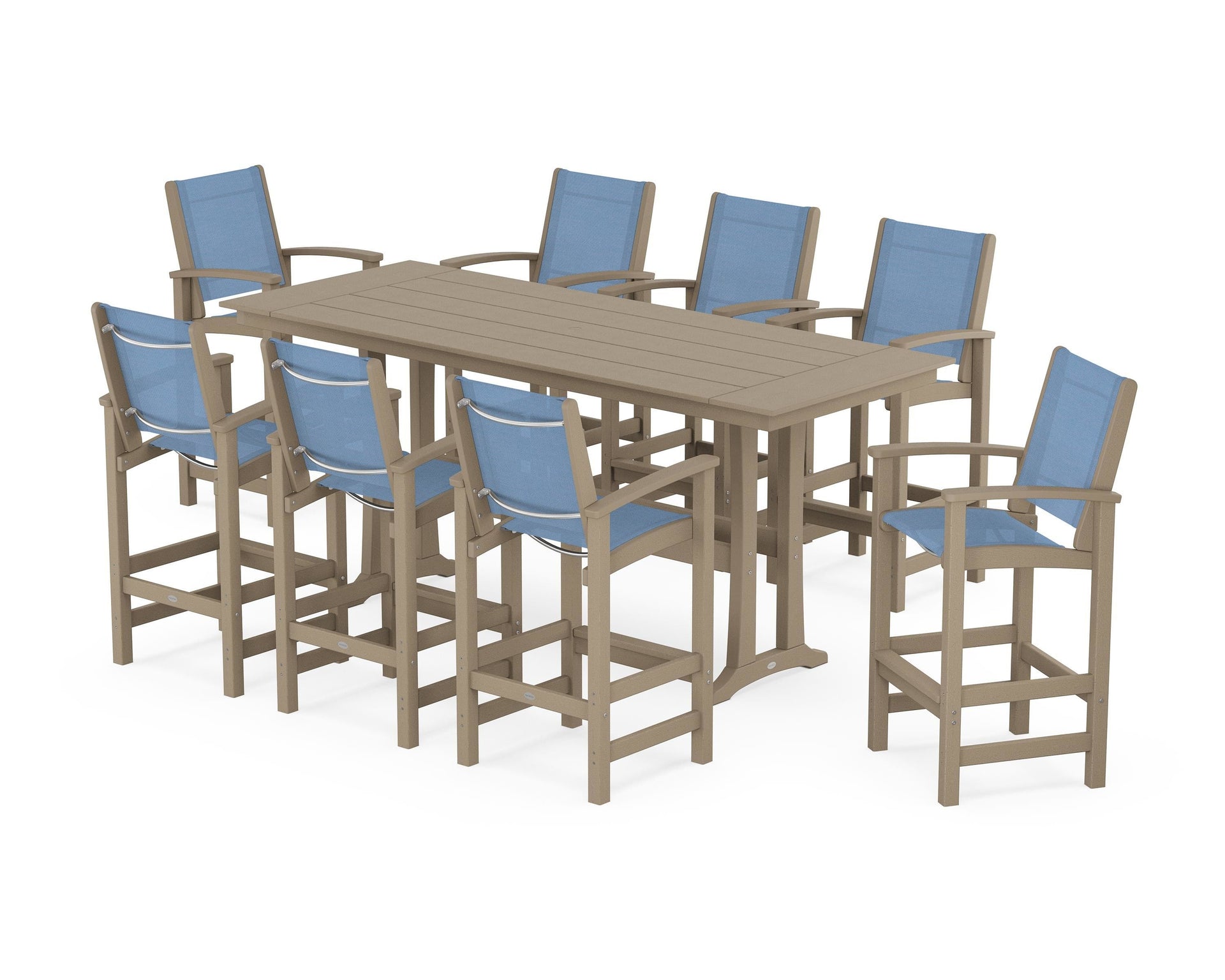 Coastal 9-Piece Farmhouse Bar Set with Trestle Legs