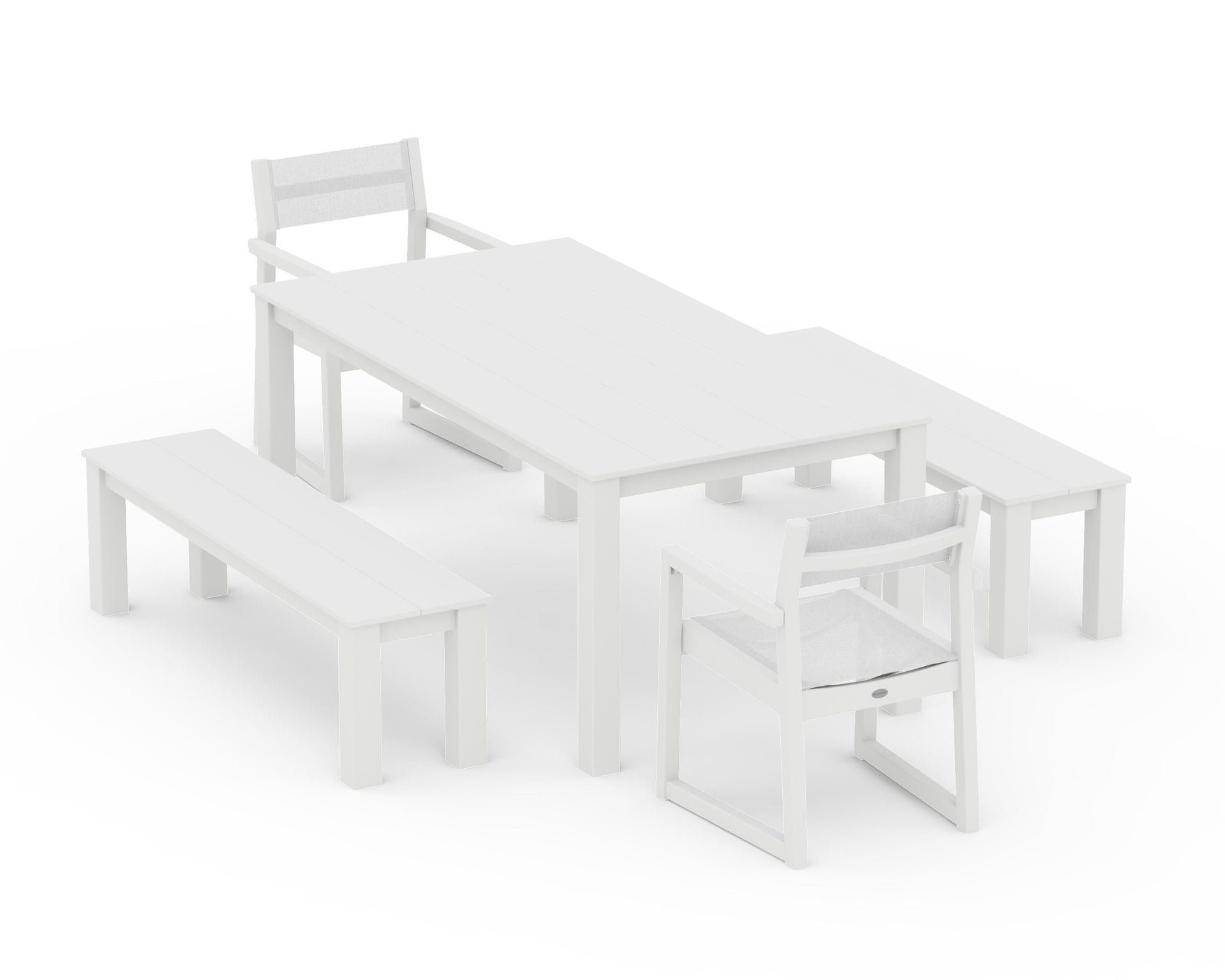 EDGE Sling Arm Chair 5-Piece Parsons Dining Set with Benches