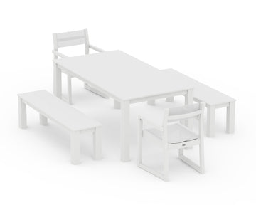 EDGE Sling Arm Chair 5-Piece Parsons Dining Set with Benches