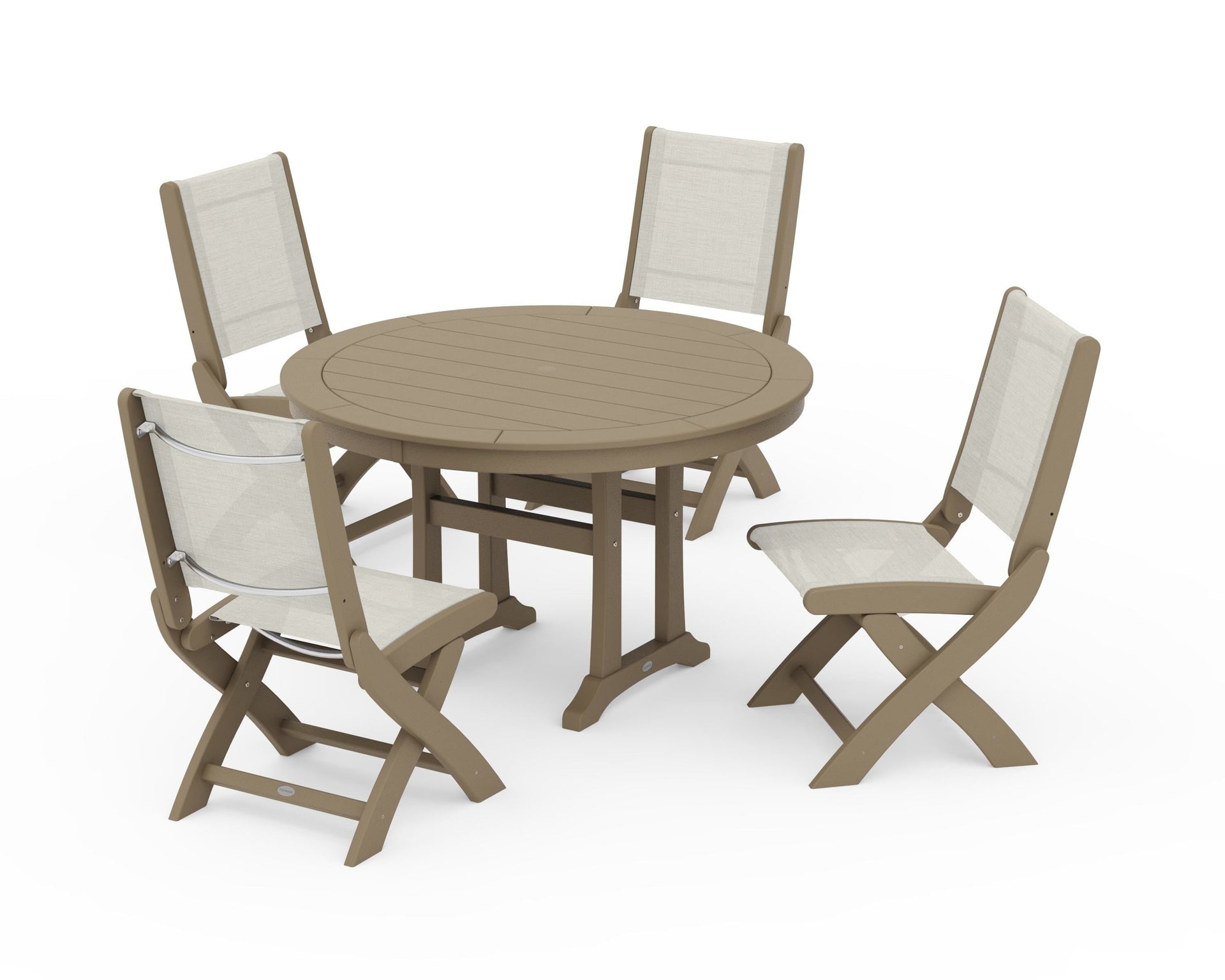 Coastal Folding Side Chair 5-Piece Round Dining Set With Trestle Legs