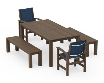 Coastal 5-Piece Parsons Dining Set with Benches