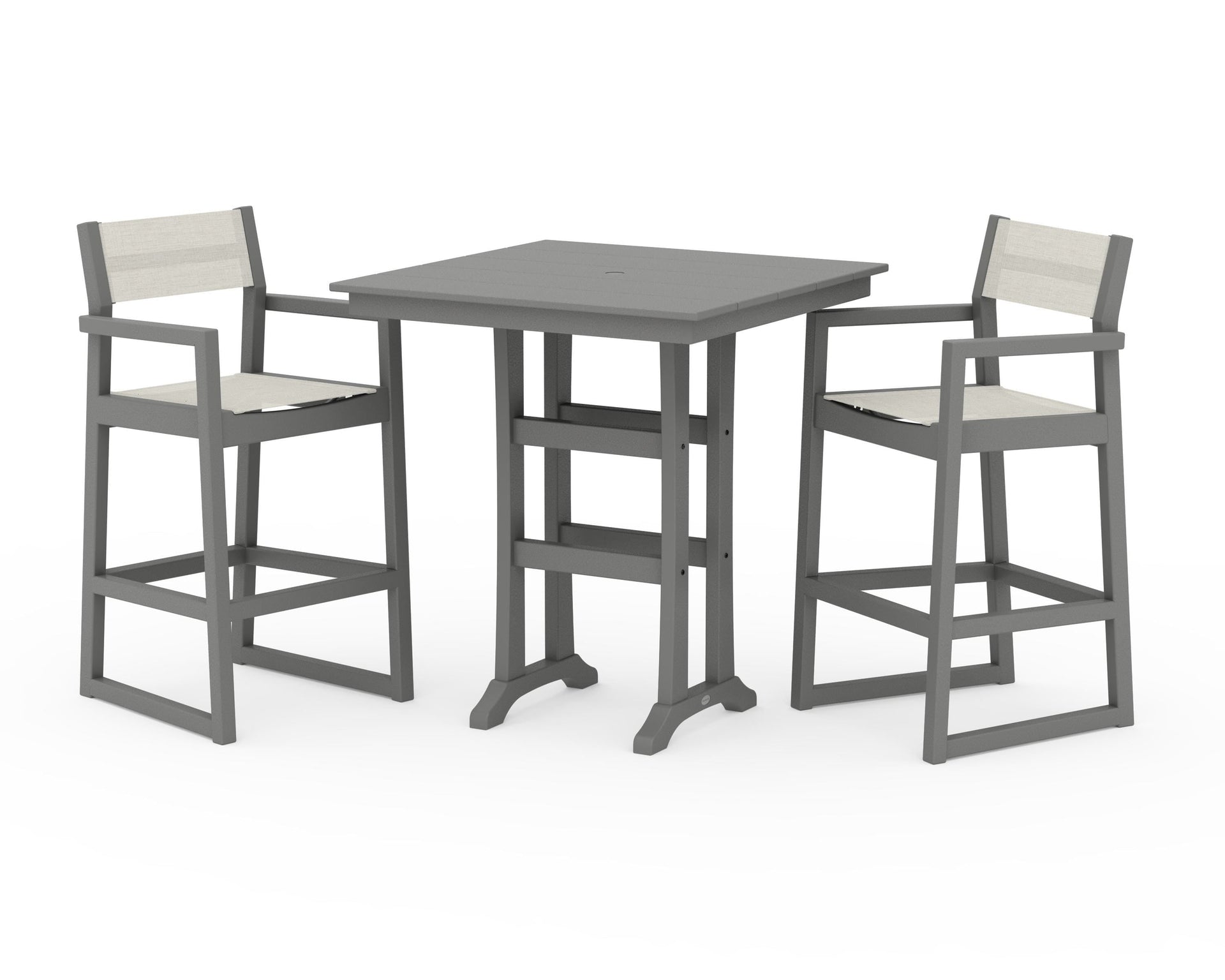 EDGE Sling Arm Chair 3-Piece Farmhouse Bar Set with Trestle Legs
