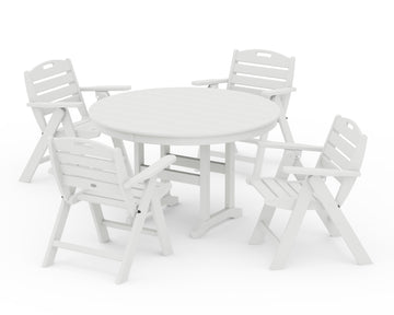 Nautical Folding Lowback Chair 5-Piece Round Farmhouse Dining Set