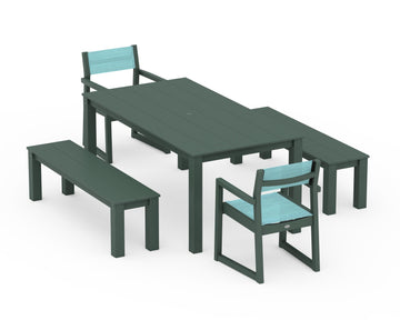 EDGE Sling Arm Chair 5-Piece Parsons Dining Set with Benches
