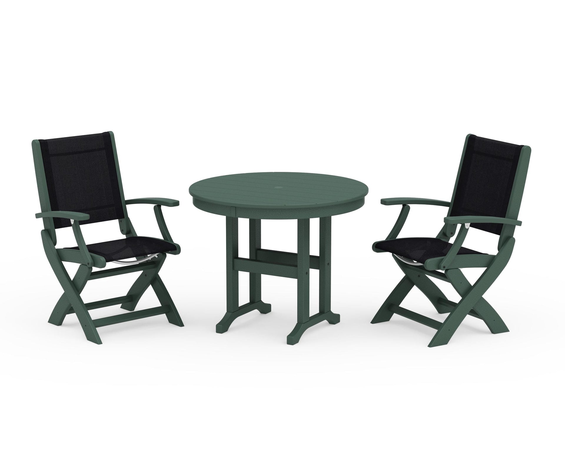 Coastal Folding Chair 3-Piece Round Dining Set