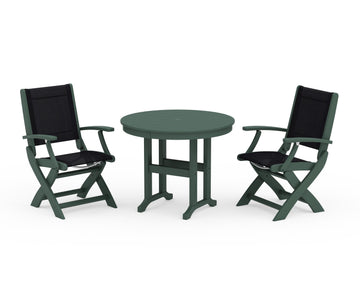 Coastal Folding Chair 3-Piece Round Dining Set