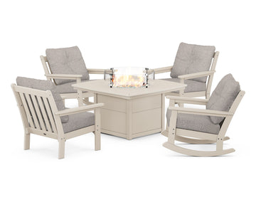 Vineyard 5-Piece Deep Seating Rocking Chair Conversation Set with Fire Pit Table