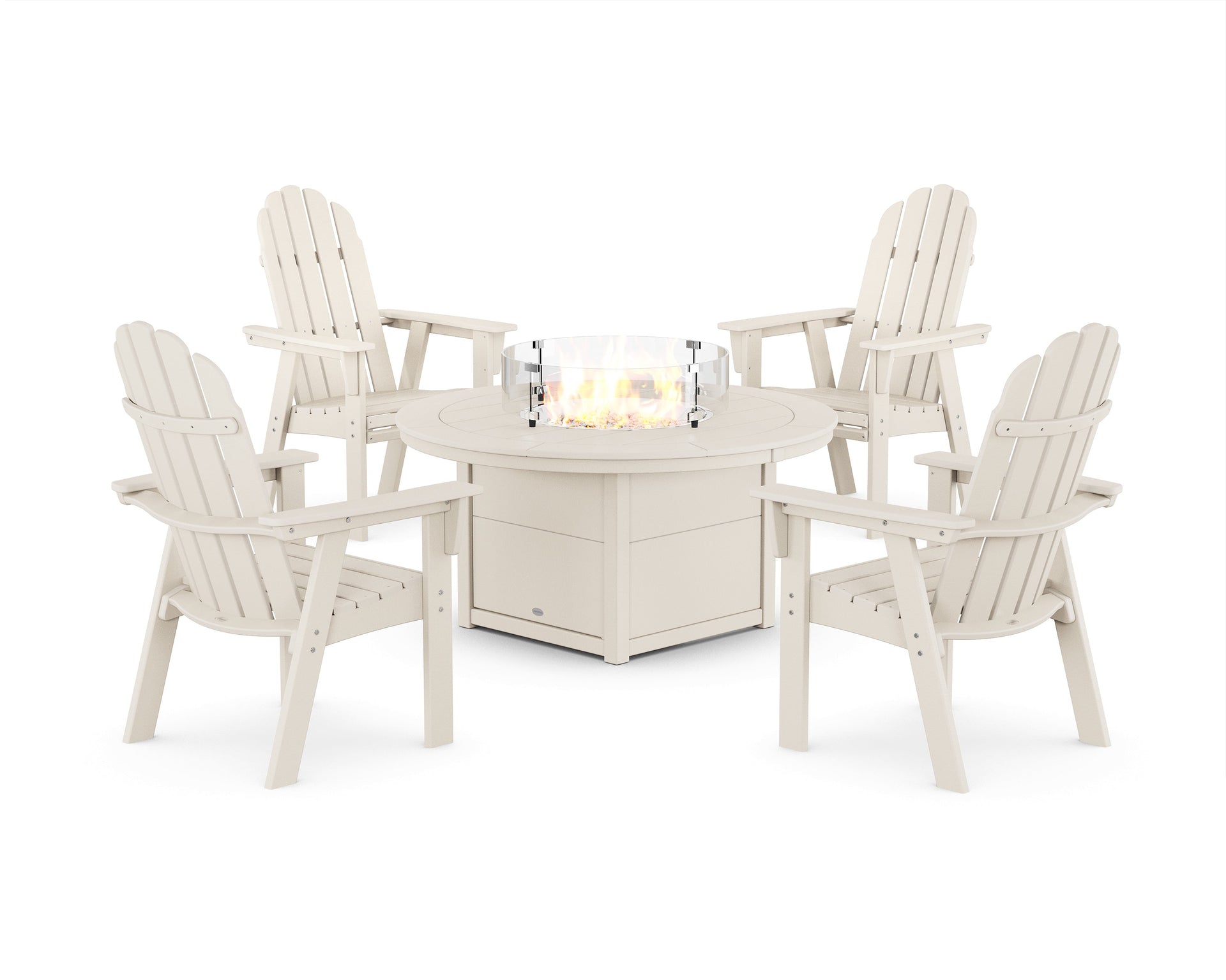 Vineyard 4-Piece Curveback Upright Adirondack Conversation Set with Fire Pit Table