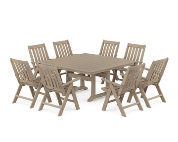 Vineyard Folding Chair 9-Piece Square Dining Set with Trestle Legs