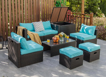 Costway 8-Pc Patio Rattan Sofa Furniture Set Storage Box White 26357819 New