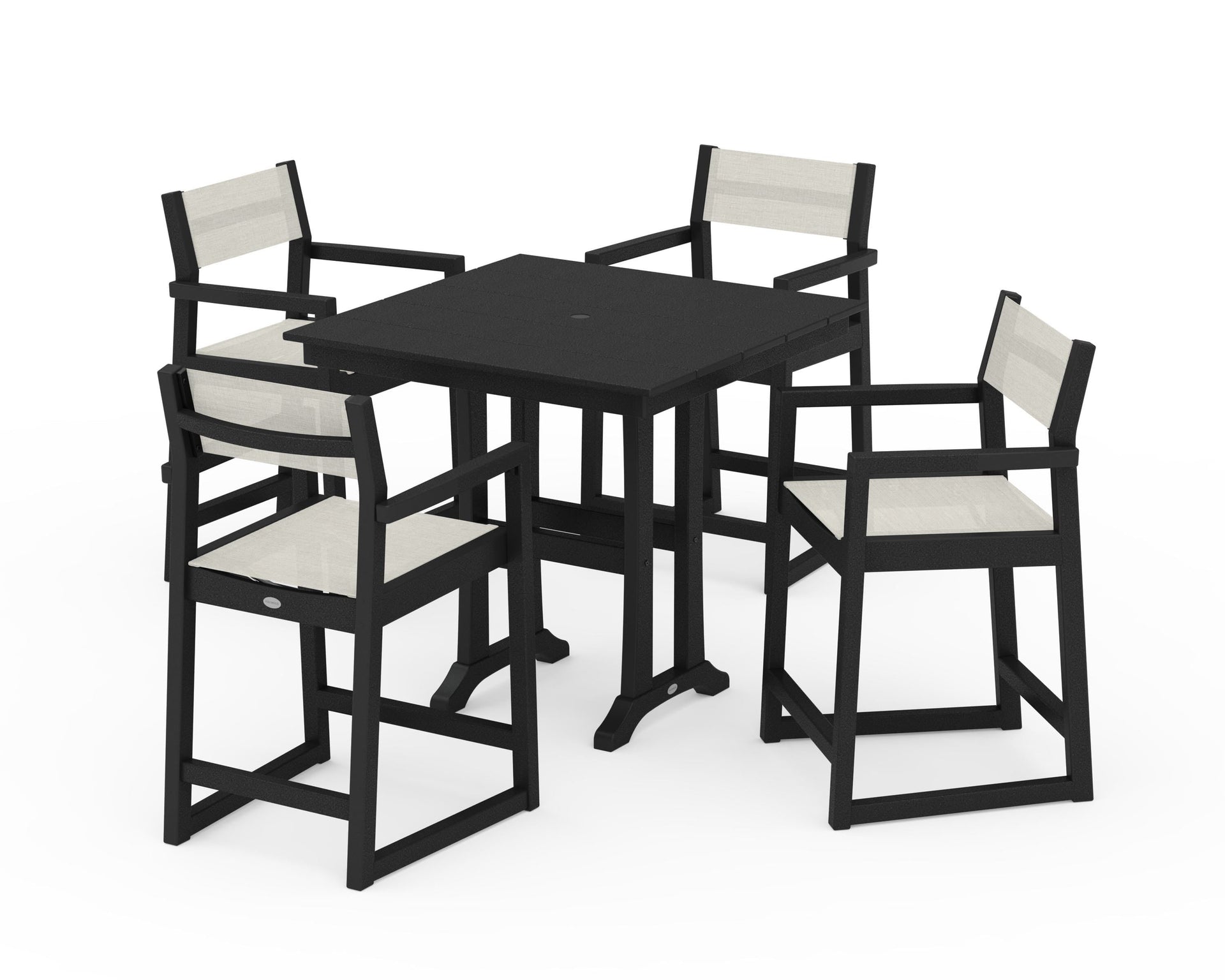 EDGE Sling Arm Chair 5-Piece Farmhouse Counter Set with Trestle Legs