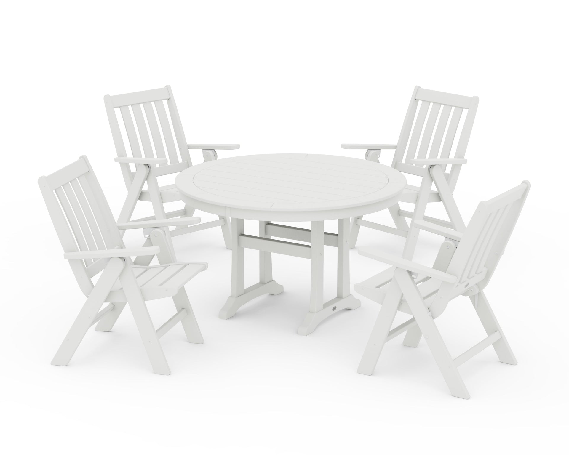 Vineyard Folding Chair 5-Piece Round Dining Set with Trestle Legs