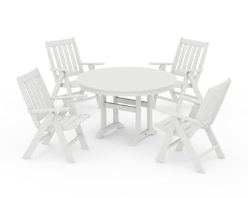 Vineyard Folding Chair 5-Piece Round Dining Set with Trestle Legs