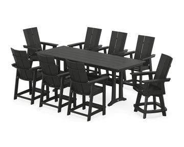 Modern Curveback Adirondack Swivel 9-Piece Farmhouse Counter Set with Trestle Legs