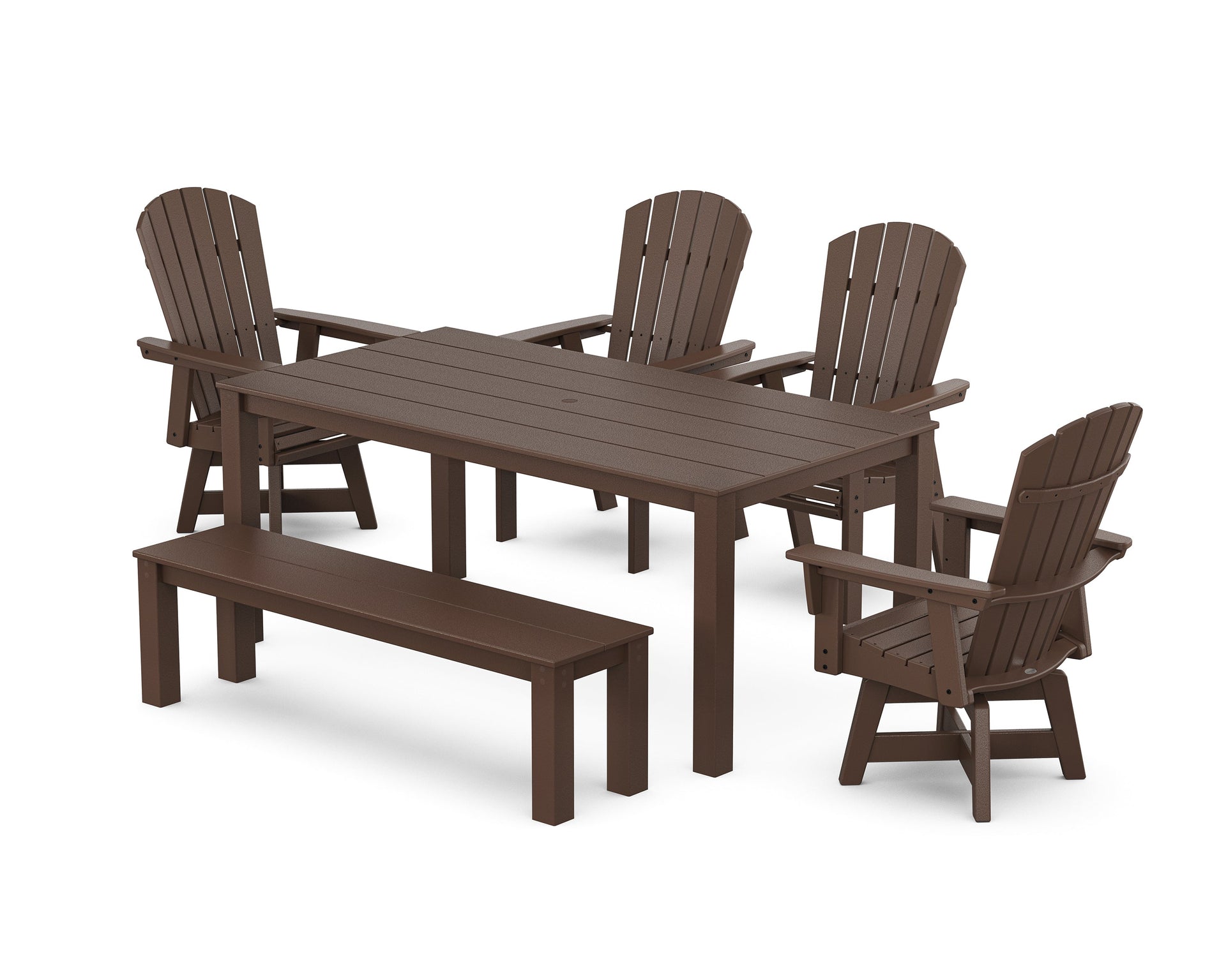 Nautical Curveback Adirondack Swivel 6-Piece Parsons Dining Set with Bench