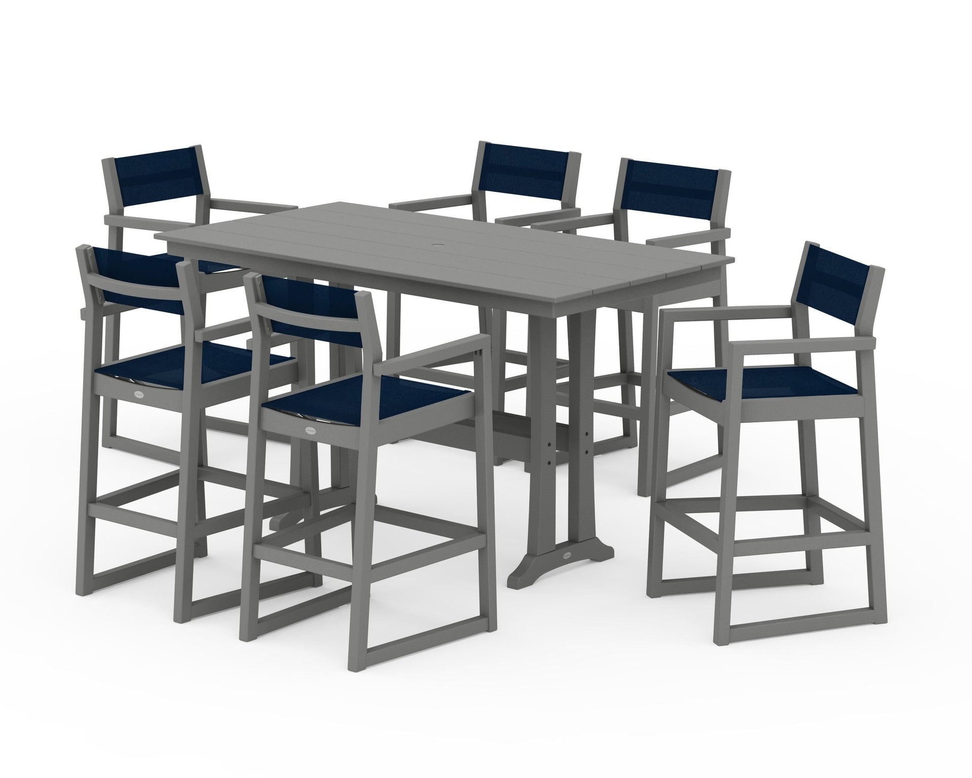 EDGE Sling Arm Chair 7-Piece Farmhouse Bar Set with Trestle Legs