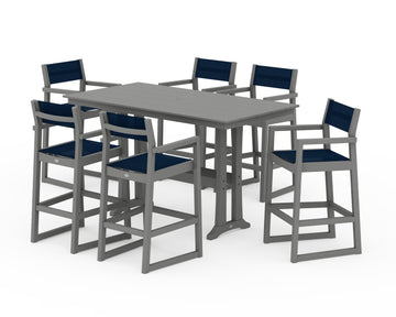 EDGE Sling Arm Chair 7-Piece Farmhouse Bar Set with Trestle Legs