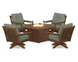 Vineyard 5-Piece Deep Seating Swivel Conversation Set with Fire Pit Table