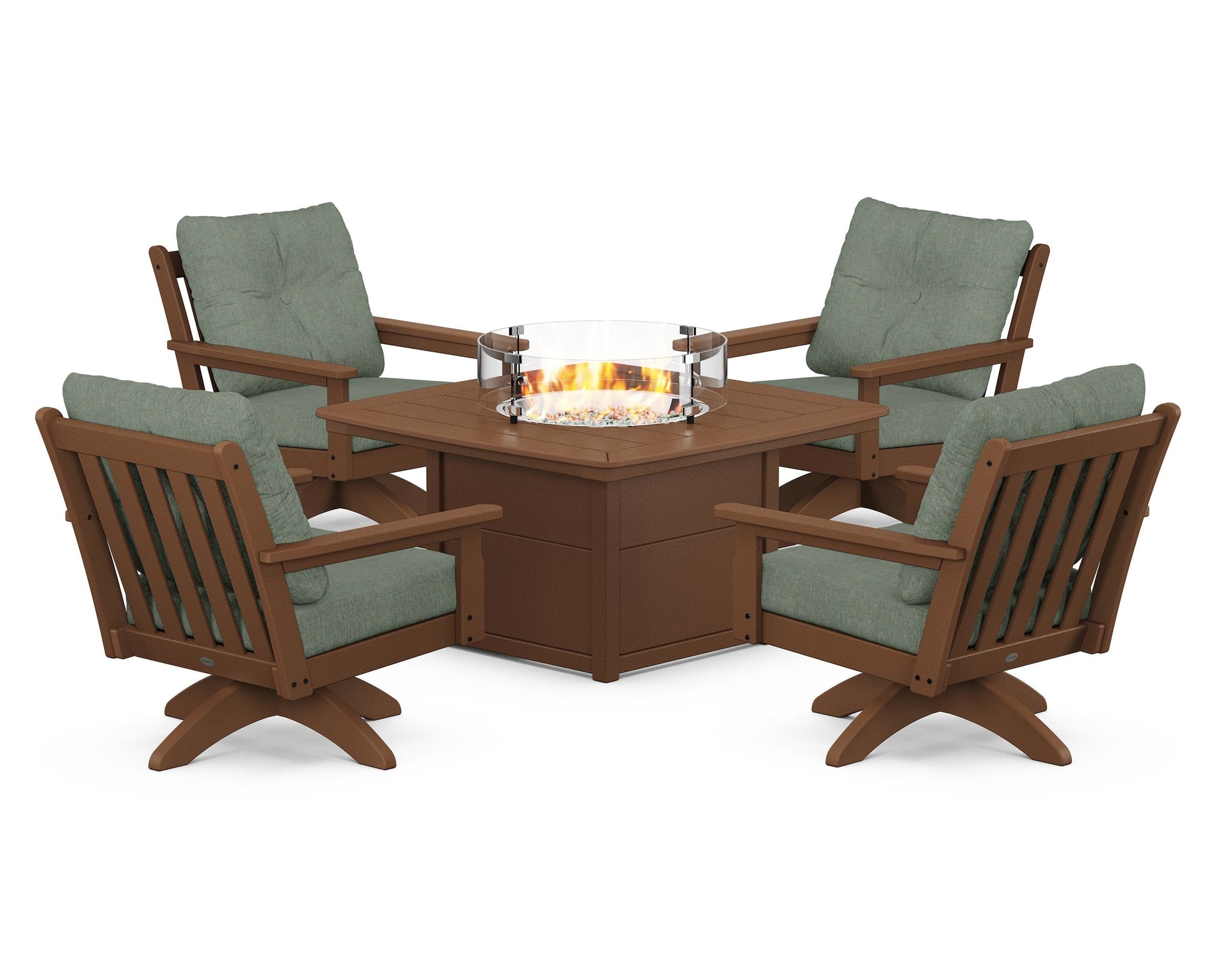 Vineyard 5-Piece Deep Seating Swivel Conversation Set with Fire Pit Table