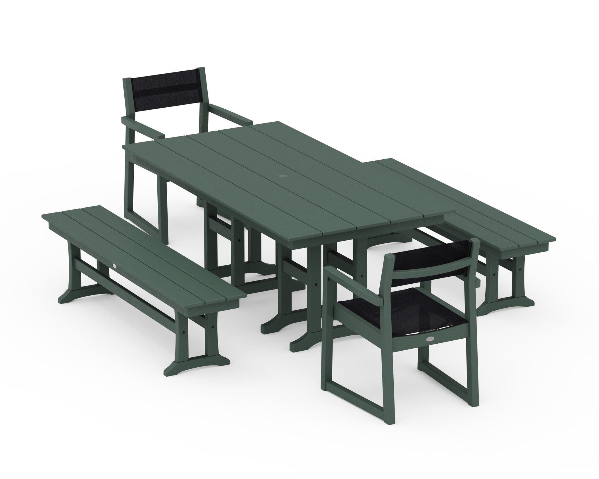EDGE Sling Arm Chair 5-Piece Farmhouse Dining Set with Benches