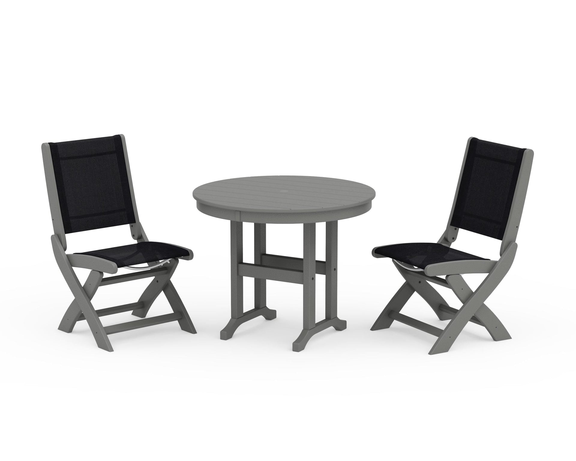 Coastal Folding Side Chair 3-Piece Round Dining Set