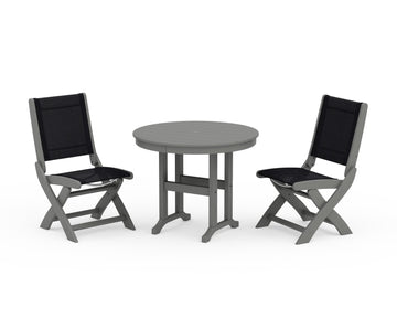 Coastal Folding Side Chair 3-Piece Round Dining Set