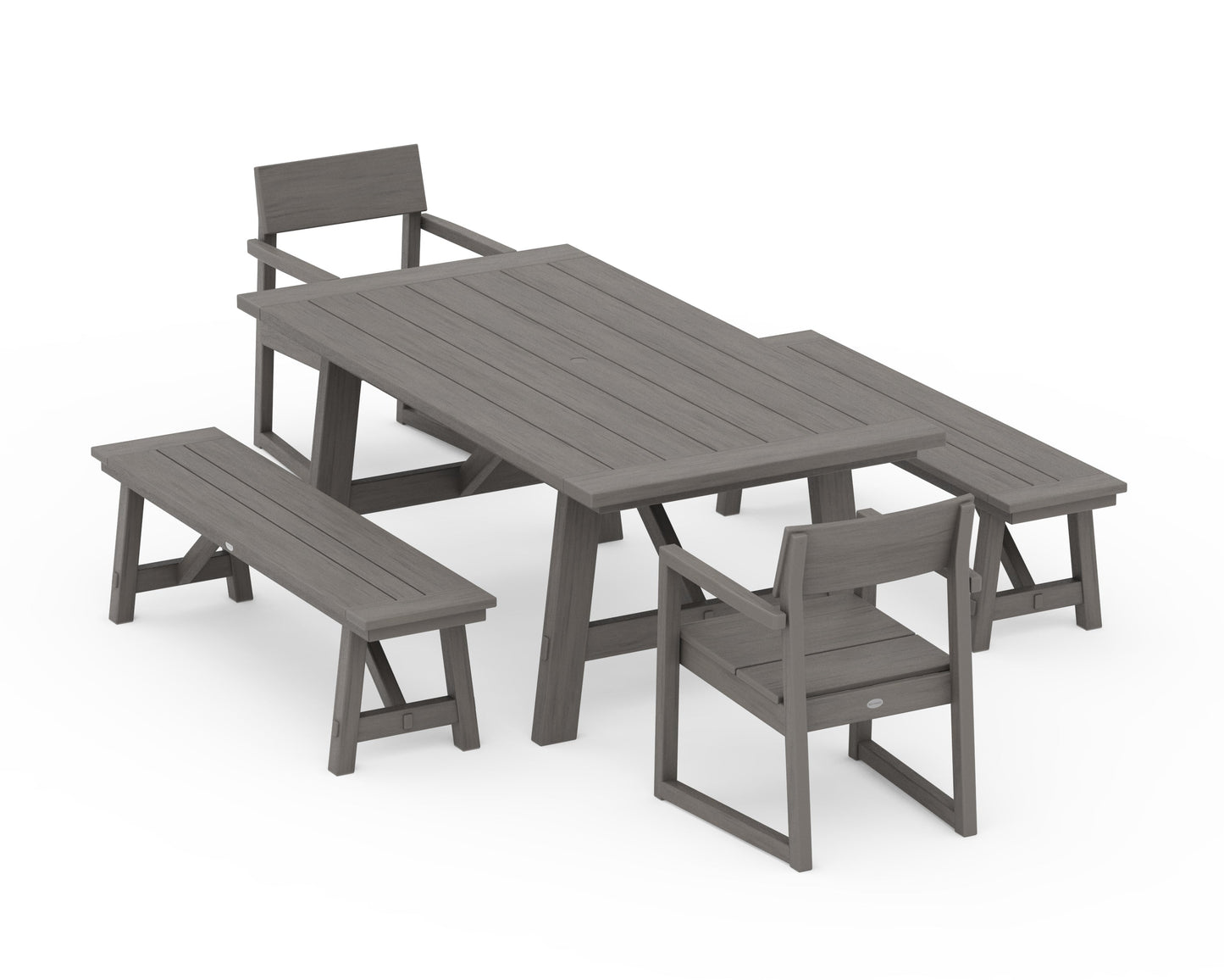EDGE 5-Piece Rustic Farmhouse Dining Set With Benches