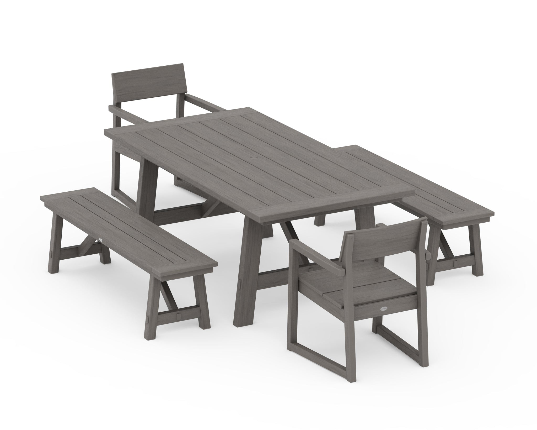EDGE 5-Piece Rustic Farmhouse Dining Set With Benches