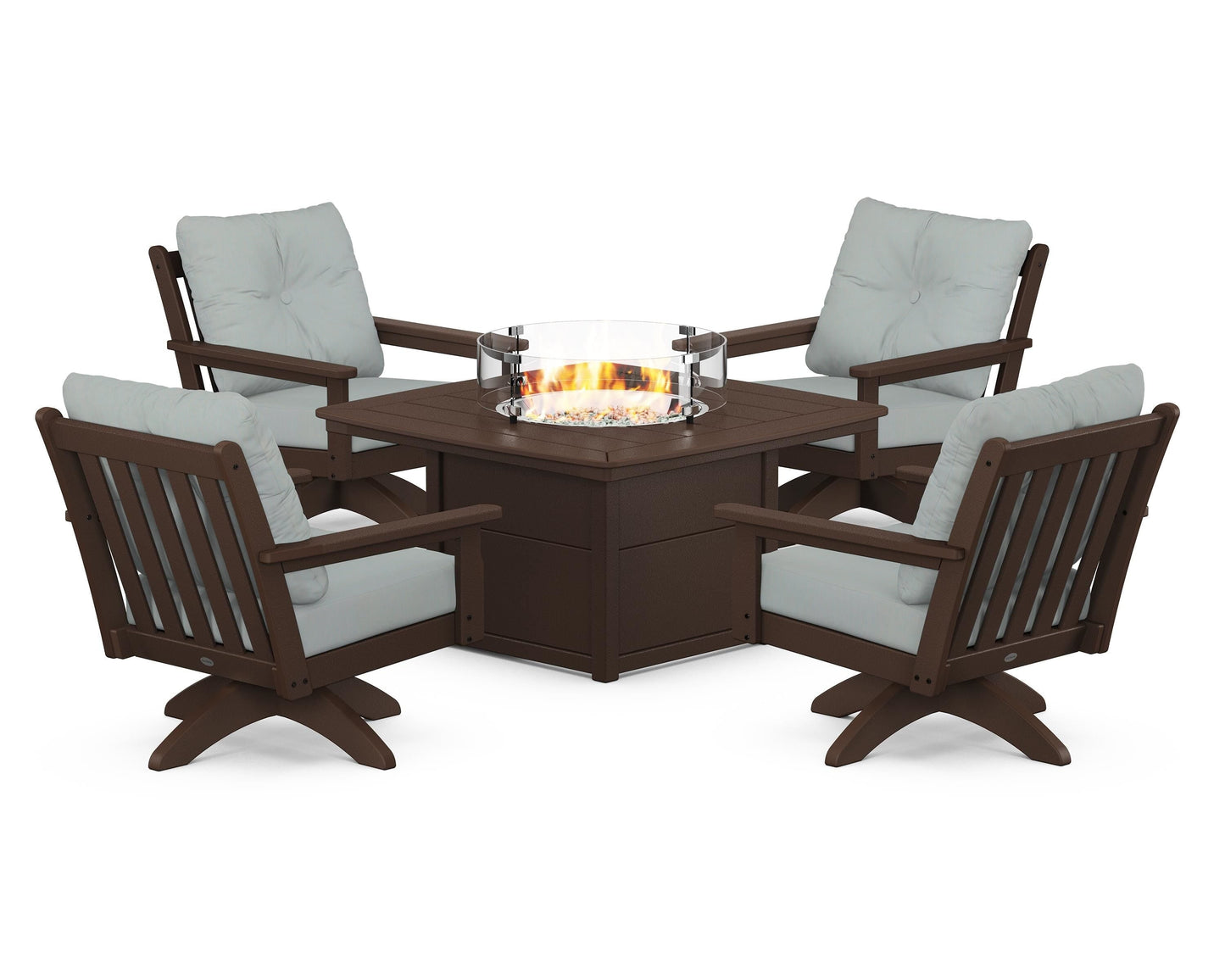 Vineyard 5-Piece Deep Seating Swivel Conversation Set with Fire Pit Table