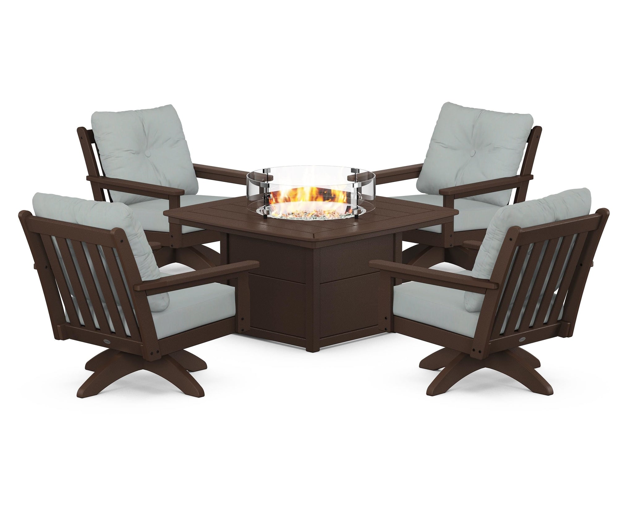 Vineyard 5-Piece Deep Seating Swivel Conversation Set with Fire Pit Table