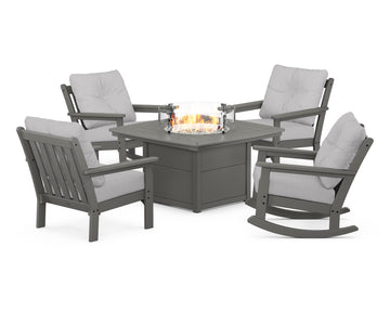 Vineyard 5-Piece Deep Seating Rocking Chair Conversation Set with Fire Pit Table