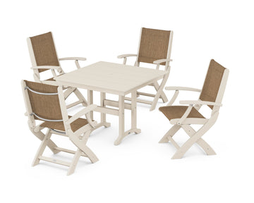 Coastal Folding Chair 5-Piece Farmhouse Dining Set