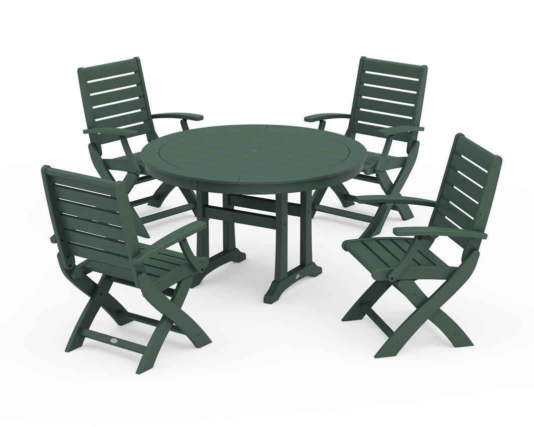 Signature Folding Chair 5-Piece Round Dining Set with Trestle Legs