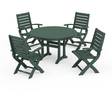 Signature Folding Chair 5-Piece Round Dining Set with Trestle Legs
