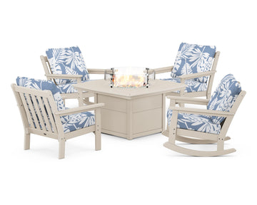 Vineyard 5-Piece Deep Seating Rocking Chair Conversation Set with Fire Pit Table