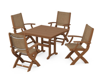 Coastal Folding Chair 5-Piece Farmhouse Dining Set