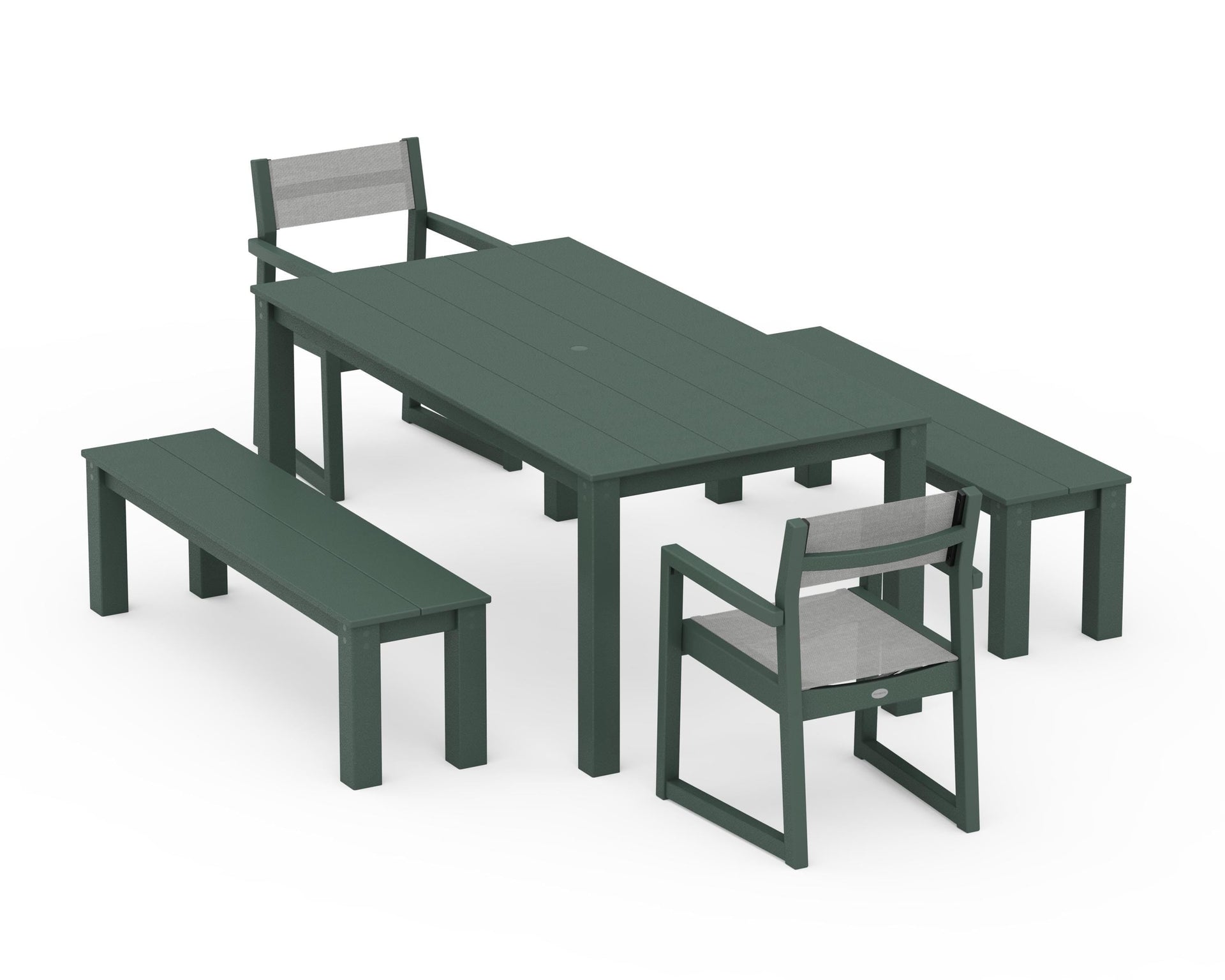 EDGE Sling Arm Chair 5-Piece Parsons Dining Set with Benches