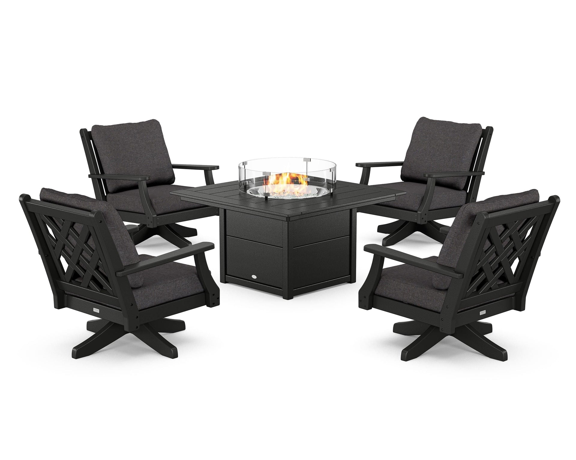 Wovendale 5-Piece Deep Seating Swivel Conversation Set with Fire Pit Table