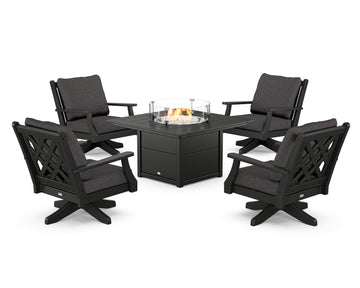 Wovendale 5-Piece Deep Seating Swivel Conversation Set with Fire Pit Table