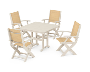 Coastal Folding Chair 5-Piece Farmhouse Dining Set