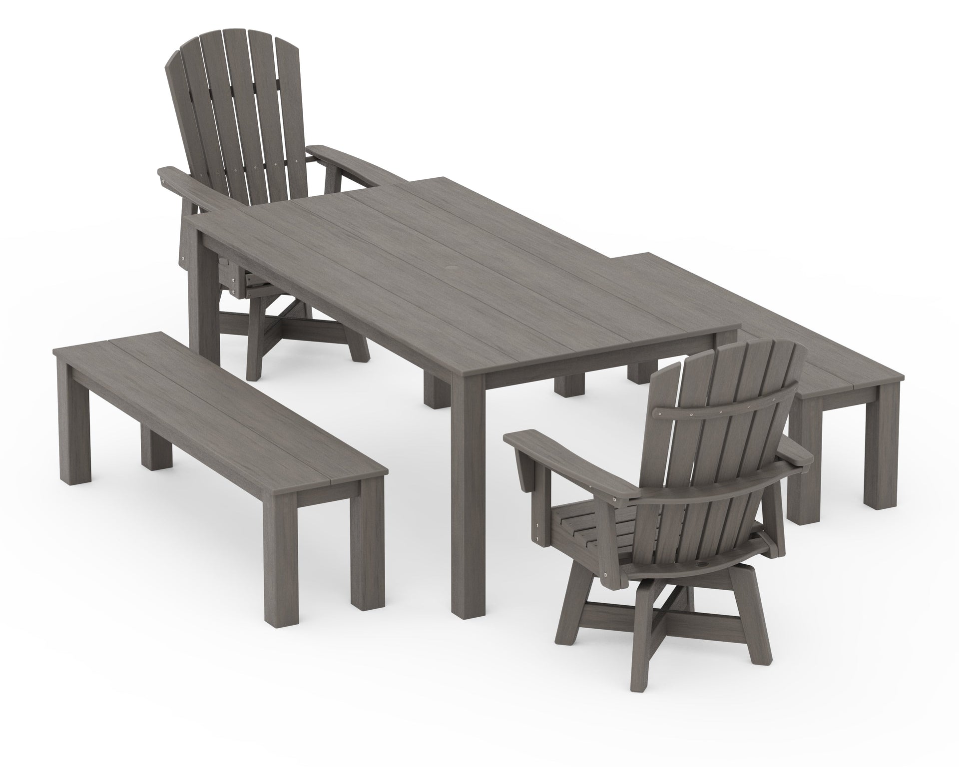 Nautical Curveback Adirondack Swivel 5-Piece Parsons Dining Set with Benches