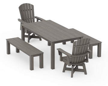 Nautical Curveback Adirondack Swivel 5-Piece Parsons Dining Set with Benches